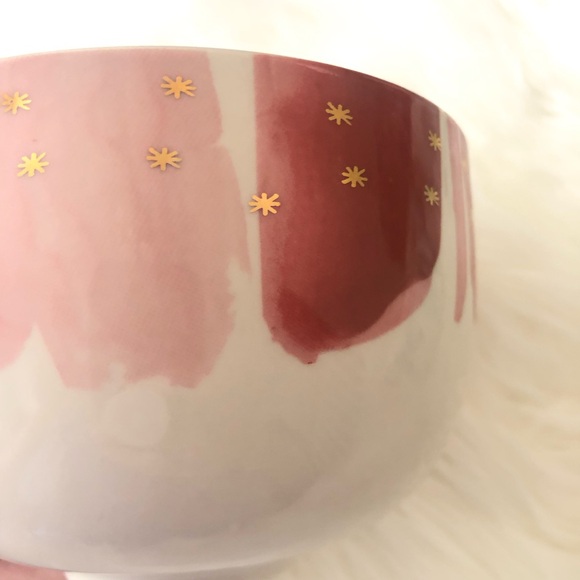 Anthropologie Night Sky Bowl Stoneware Red Pink Drip Watercolor Wash Gold Star - Picture 2 of 4